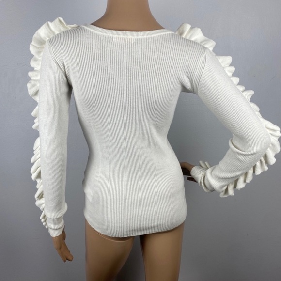 SEE BY CHLOE REVOLVE WHITE RUFFLE LONG SLEEVE KNIT SWEATER - Picture 6 of 9